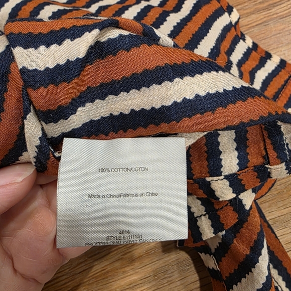 Tory Burch Button Down Dress Shirt Long Sleeve Stripe Blue Cream Orange Size 6 - Picture 11 of 11